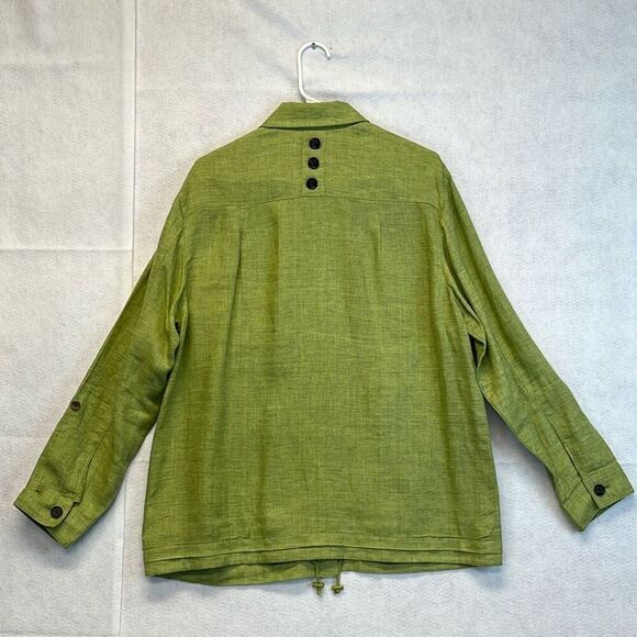 COLDWATER CREEK 100% Linen Utility Button Jacket Drawstring Hem Green Large EUC - Picture 9 of 12